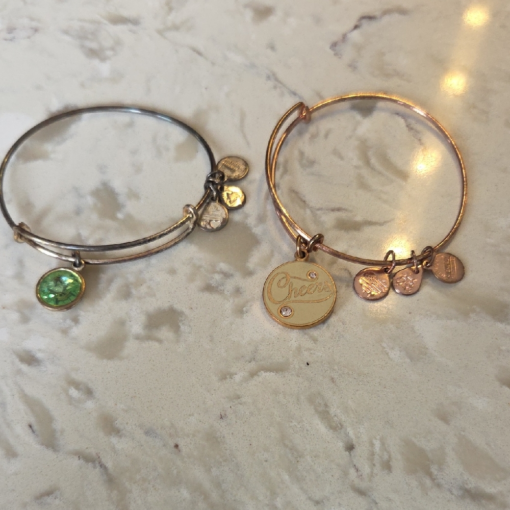 ✨️5/$30 Alex and Ani-2 metal Copper Bracelets Bangles, Cheers & August Birthday